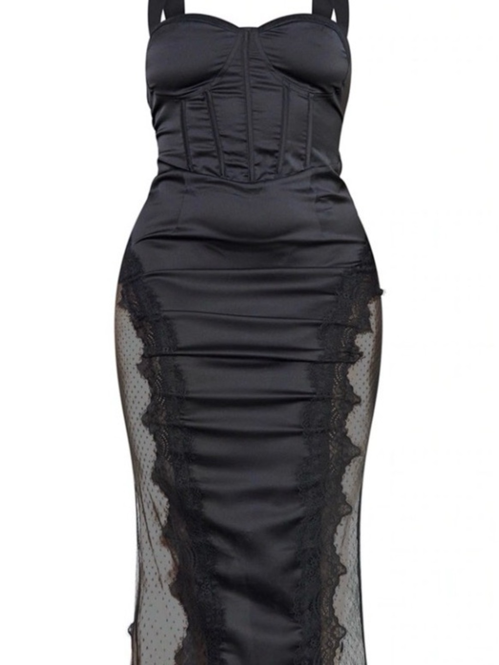 PrettyLittleThing Black Lace-Panel Midi Dress